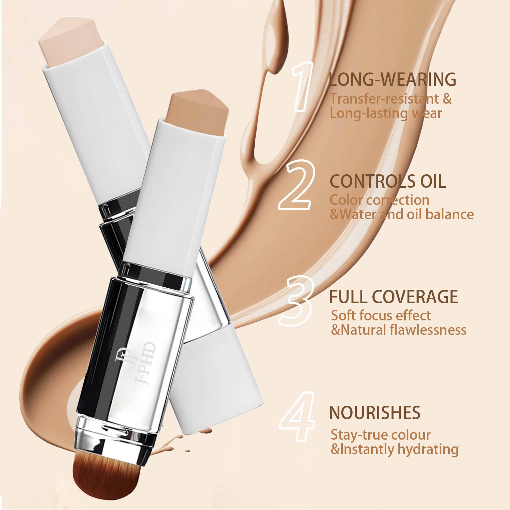 J Beauty Makeup - Stick per fondotinta con testina a