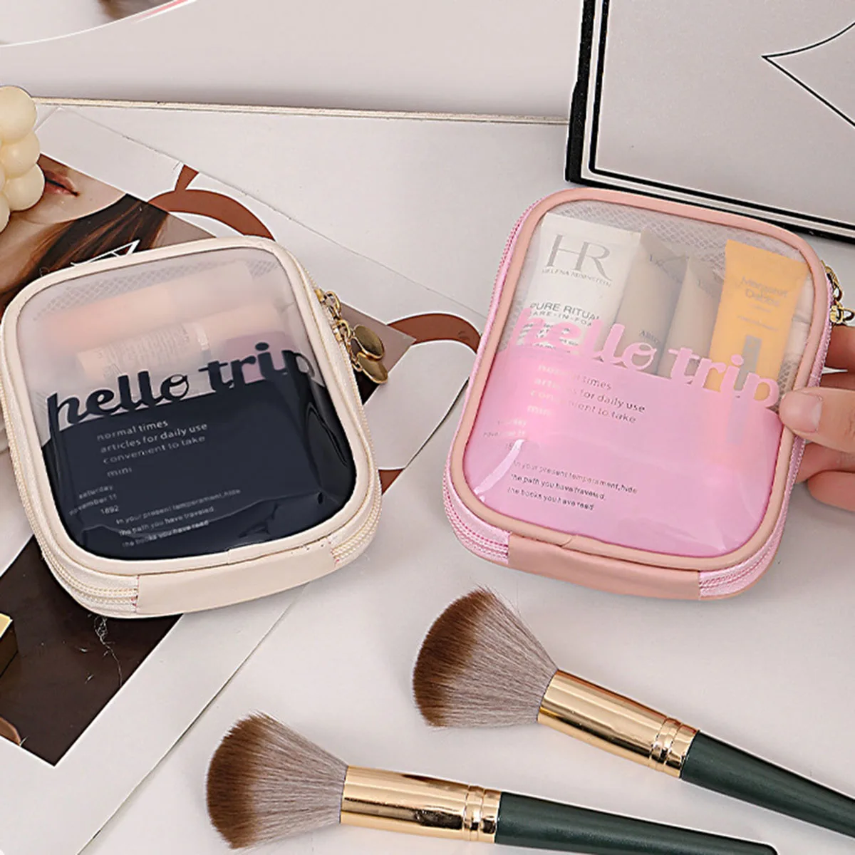 Beauty Kiss Makeup - Borsa Cosmetica Trasparente Portatile, Organizer per
